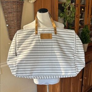 Cozy Earth Large Canvas Striped White and Grey Lined Women's Bag NWT